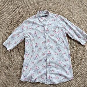Lauren Ralph Lauren Womens XL Sleep Shirt Long Sleeve White Pink Floral